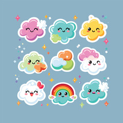 collection of cute vector cloud stickers
