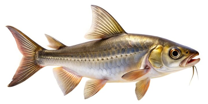 Catla Fish in Fresh Water - Isolated Portrait Photography of Indian Catla Fish on White Background, Freshwater Species, Aquatic Life, Indian Cuisine