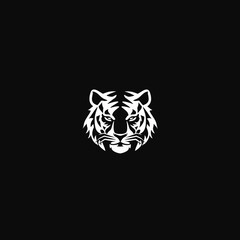 Obraz premium Fierce white tiger head logo on black background