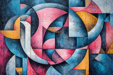 Fototapeta premium Abstract geometric art with vibrant colors and dynamic shapes