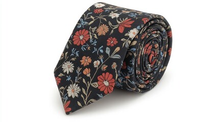 Floral patterned tie fashion store product photography retail environment close-up view men's accessories