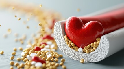 A vibrant representation of a red heart within a blood vessel, surrounded by colorful particles, symbolizing health and vitality.