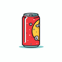 Obraz premium Bright orange soda can with playful design on white background