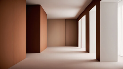 Fototapeta premium Brown clean empty architecture interior space room minimalistic studio background 