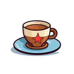 Obraz premium Coffee cup on a blue saucer with star design in minimal vector style