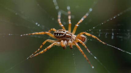 proprietary to stock agencies.  This list prioritizes relevance and search frequency based on common stock image searches....  Close-up of a spider on its web, dew drops visible.