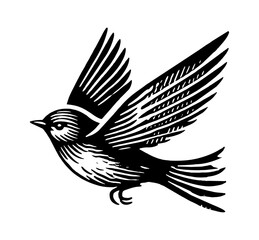 Obraz premium bird fly engraving black and white outline