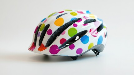 Obraz premium A colorful polka-dotted bicycle helmet designed for safety and style.