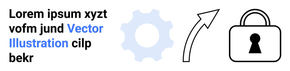 Gear icon, upward arrow, and padlock indicating process, direction, and security. Ideal for business strategy, workflow, security growth protection guidance and technical processes. Landing page