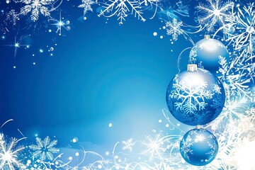 blue christmas background with snowflakes and christmas balls. Copy space backgrounds with generative ai