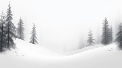 Obraz premium White vector background with simple snowy landscape and pine trees. Template concept. Landscape background design for banners and cards