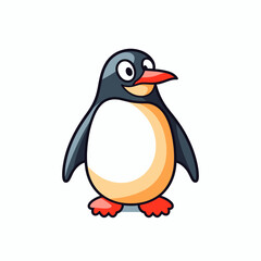 Cartoon penguin standing cheerfully in a simple, bright background setting
