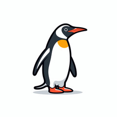 Fototapeta premium Cute cartoon penguin standing on a white background ready for an adventure