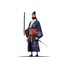 Fototapeta premium Warrior standing confidently with katana in traditional attire in a serene environment
