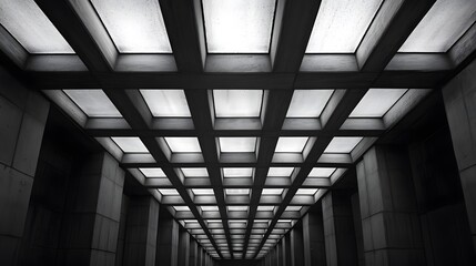 Fototapeta premium Abstract Concrete Corridor With Light Panels Above
