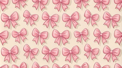 Pink Bow Seamless Pattern, Soft Background, Silhouette,  Elegant Fabric Design,  Pretty Bow Wallpaper