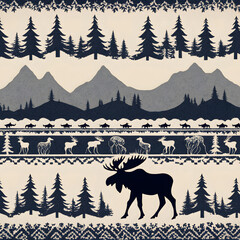 fair isle print of moose and trees