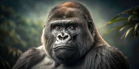 Obraz premium Stark Minimalist Photography of a Majestic Gorilla in Natural Habitat, Capturing Raw Power and Grace, Emphasizing Contrast and Simplicity for Nature and Wildlife Enthusiasts