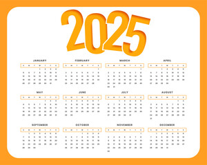 printable 2025 annual calendar template a office stationery