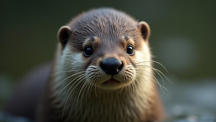 Obraz premium A close-up of an otter’s face, highlighting its playful eyes, whiskers, and wet fur in a watery setting.
