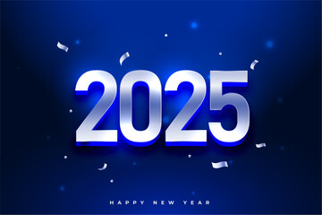 3d 2025 new year holiday background with silver confetti