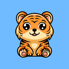 fun cartoon of tiger kid character isolated drawing line art style sketch classic vintage design illustration