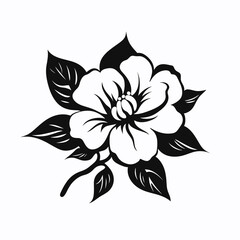 Fototapeta premium Elegant black and white flower illustration featuring detailed petals and leaves