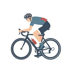 Naklejka premium Cyclist racing on a road bike during a sunny day in a vibrant countryside setting
