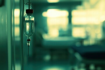 Clear Liquid Drip Hanging in Hospital Ward