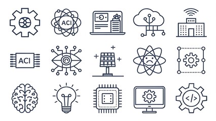 Set of 50 line icons related to data analysis, analytics, database, cloud computing, infographic, Editable stroke. Vector illustration, generative ai