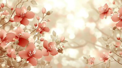 Fototapeta premium beautiful floral background featuring soft pink flowers and delicate leaves, creating serene and calming atmosphere. Perfect for various design projects