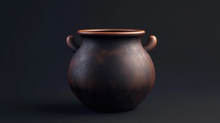 A rustic clay pot with handles against a dark background, showcasing earthy tones.