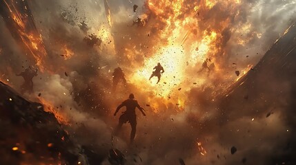 Video game scene explosion and combat