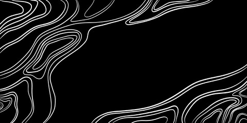 A background made of lines. White lines on black background. Wavy topographic lines. Abstract lines. Contour wallpaper