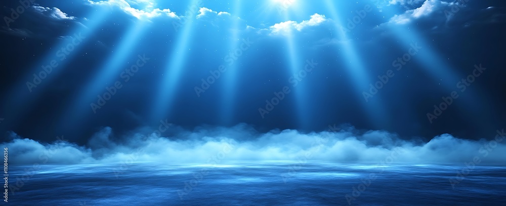 Aufkleber a serene underwater scene illuminated by ethereal light rays piercing through the surface, creating 