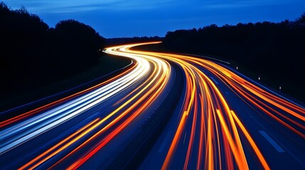 Night Highway Traffic Light Trails Abstract Art