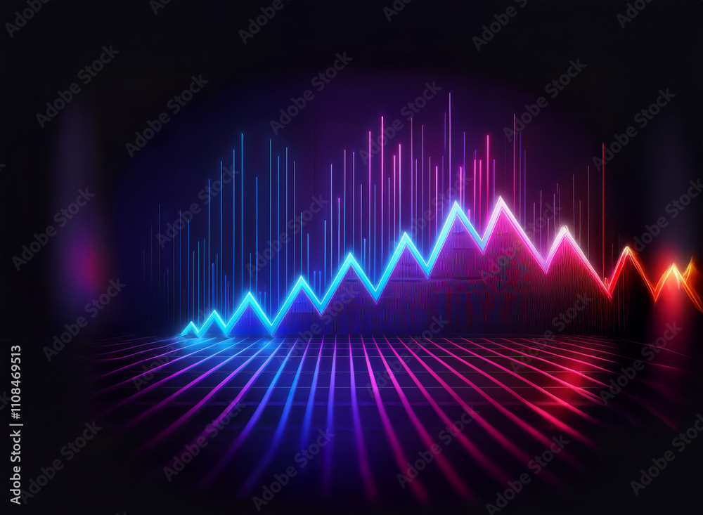 Fototapete abstract neon lines form a dynamic graph on a dark background, showcasing vibrant color and energy. 