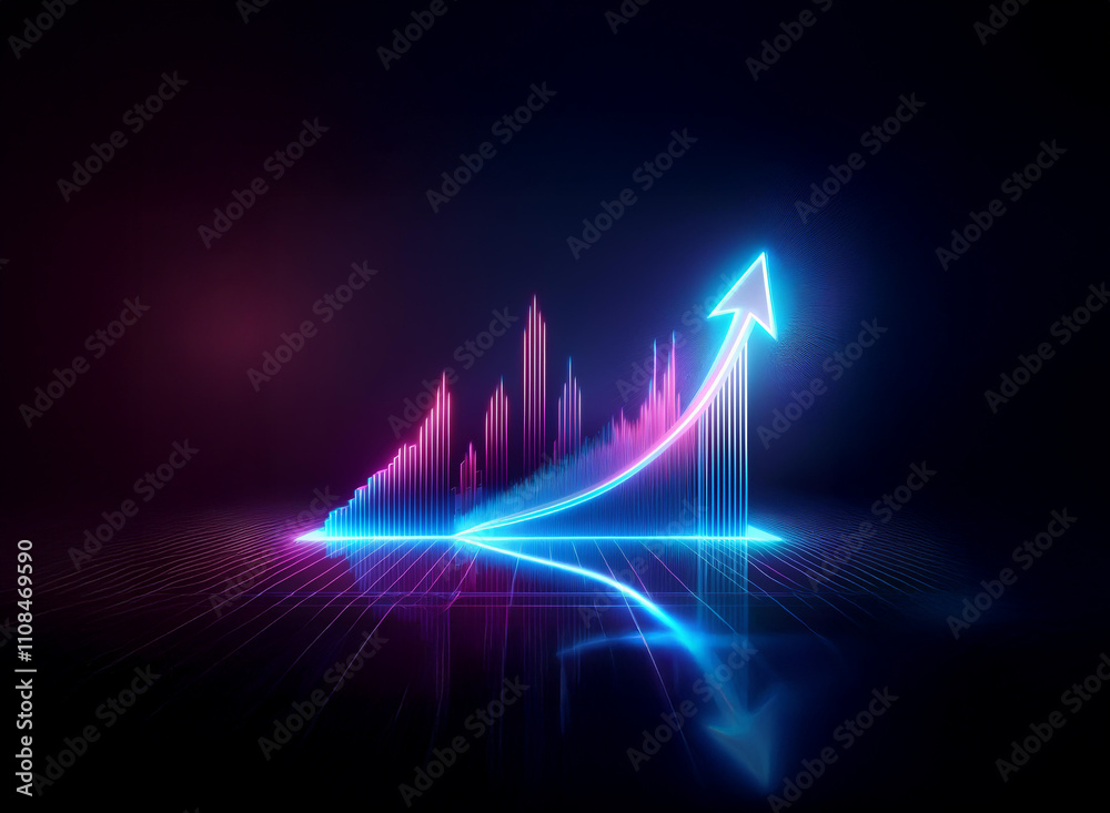 Leinwandbilder glowing neon graph shows upward trend, symbolizing growth and success in a dark, futuristic setting.