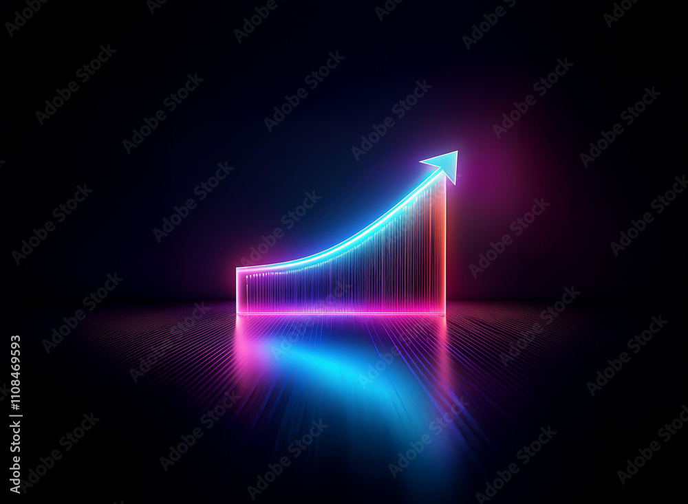 Aufkleber A vibrant neon arrow graph ascends against a dark background, reflecting on a sleek surface.  Its glowing lines symbolize growth and upward progress.