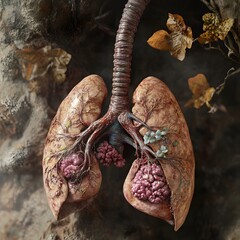 A detailed image depicting diseases of the lungs, focusing on lung cancer.