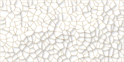 Obraz premium Beautiful white and golden crystallized polygon background. abstract light colorful stone tile pattern with shadow. modern wallpaper, trendy simple minimal geometric background abstract backdrop.