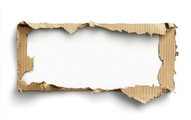 Fototapeta premium A torn cardboard banner with a white center and brown striped borders, perfect for adding an authentic, rustic feel to your design. 