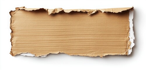 Fototapeta premium A torn piece of cardboard with a white center and brown striped edges, offering a rustic, authentic touch for your text or design. 