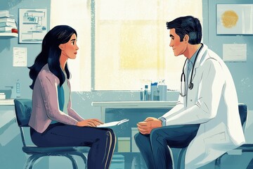 Obraz premium A doctor consulting a patient in a well-lit clinic, professional and empathetic