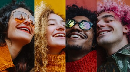 Obraz premium Joyful Expressions in a Colorful Portrait Collage of Diverse Individuals