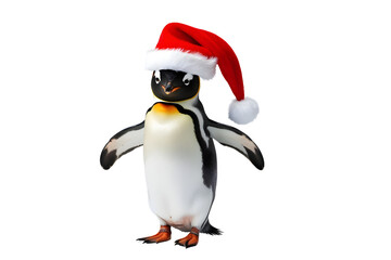Fototapeta premium A Festive Penguin: A playful penguin wearing a Santa hat, ready to celebrate the holiday season