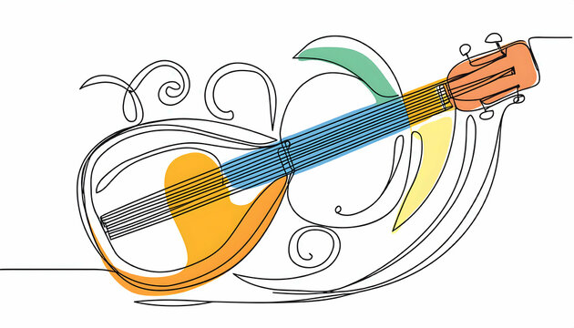 colorful line art mandolin on white background clip art preview