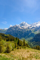 The Swiss Alps at Murren, Switzerland. Jungfrau Region. The valley of Lauterbrunnen from Interlaken.