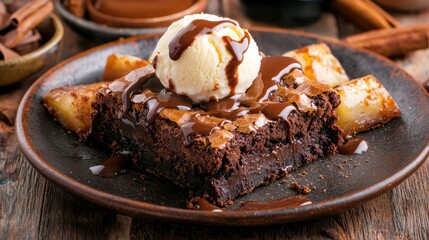 Decadent Chocolate Brownie with Ice Cream & Caramel Sauce