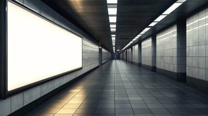 Obraz premium Empty Subway Corridor with a Blank Billboard